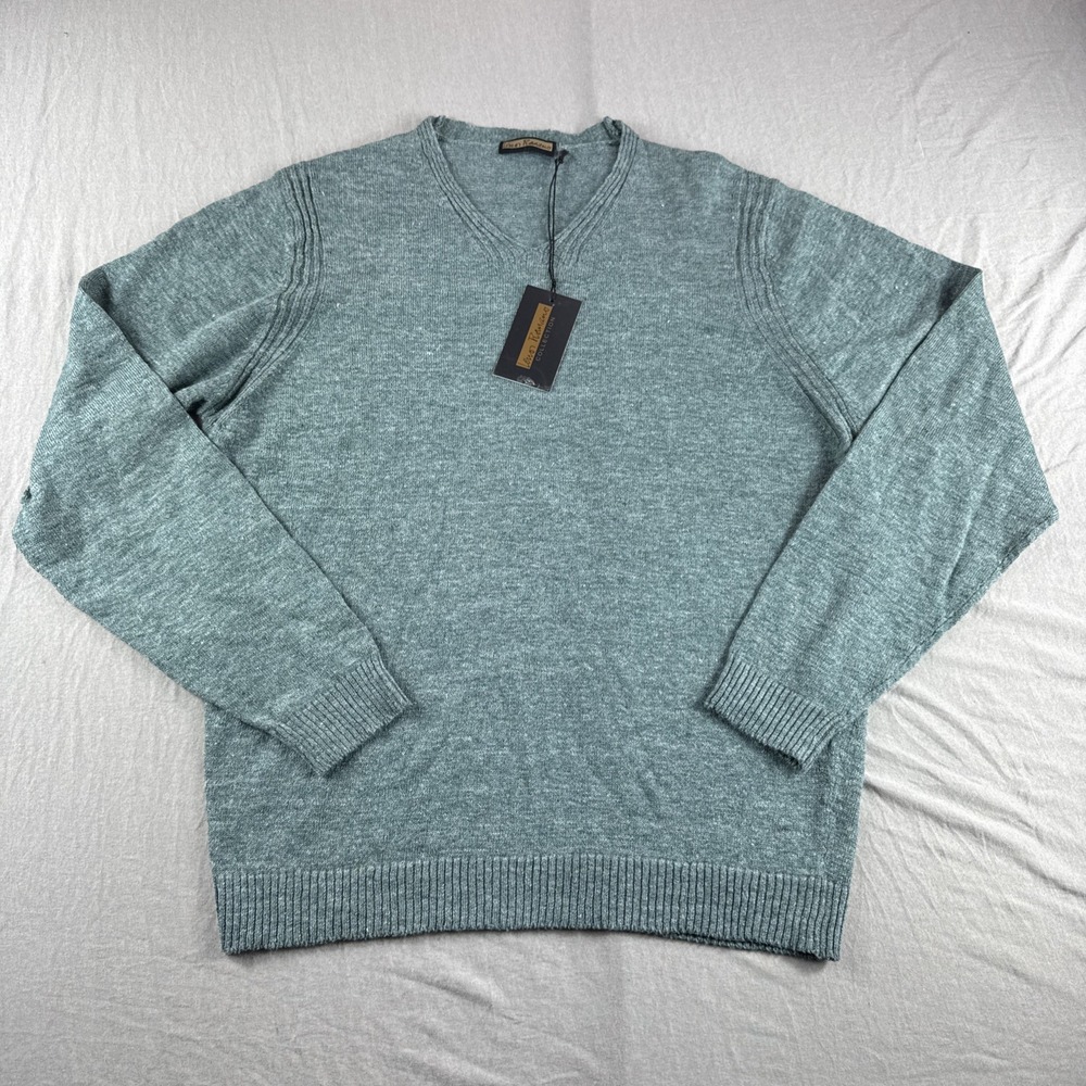 Lenor Romano Linen Sweater Mens XL Fashion Fit Sea Foam Green Heather V-Neck NWD